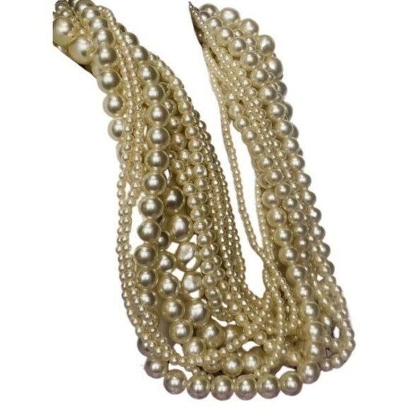 Vintage Women’s 14 Tier Graduated Faux Champagne Pearls￼ Oversized Necklace 22” - Picture 5 of 8
